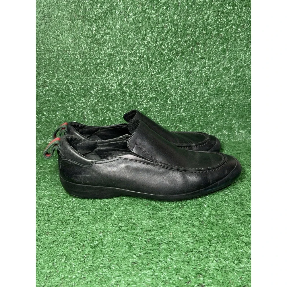 Vintage Gucci Shoes Mens Size 8.5 US Black Leather Slip On Loafers Luxury Italy‎